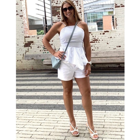 HUNTER BELL Striped Cotton Square Neck Sleeveless Ruffle Peplum Cami Tank Top 0 - Picture 3 of 6